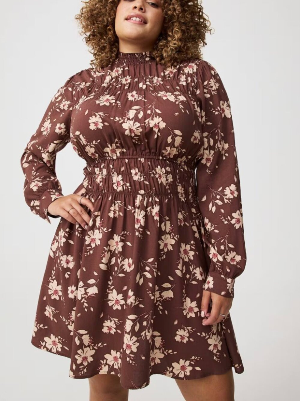Torrid 1X Boho Smocked Ruched Long Sleeve Mini Dress